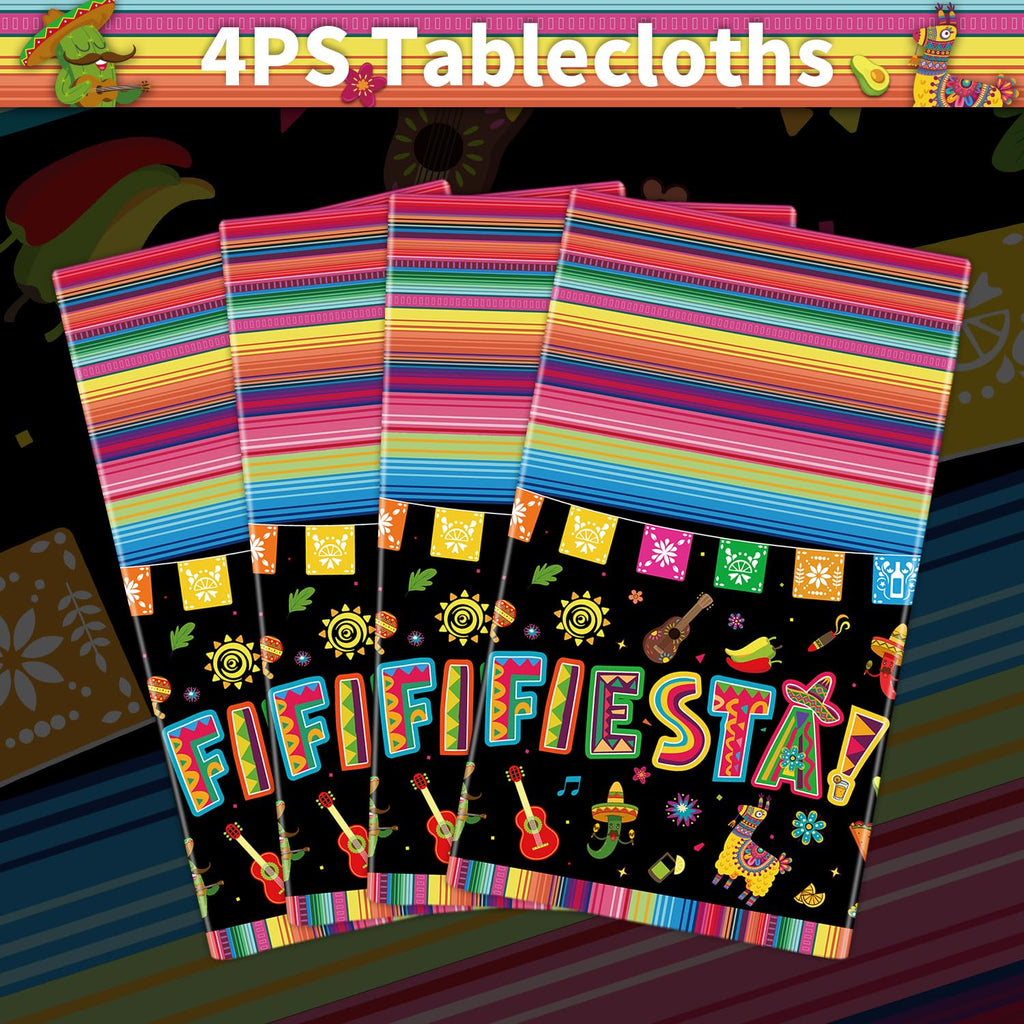 Dvaorc 4 Pack Cinco de Mayo Fiesta Tablecloths – 86 x 51 in, Oil & Water-Resistant, Easy-Clean