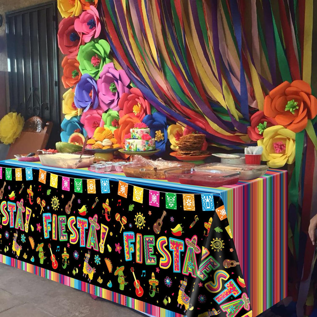 Dvaorc 4 Pack Cinco de Mayo Fiesta Tablecloths – 86 x 51 in, Oil & Water-Resistant, Easy-Clean