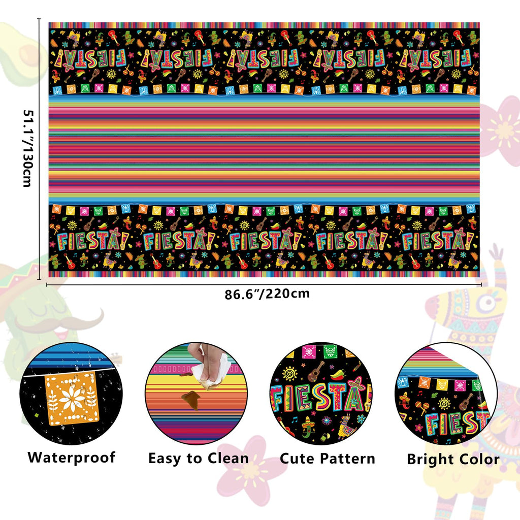 Dvaorc 4 Pack Cinco de Mayo Fiesta Tablecloths – 86 x 51 in, Oil & Water-Resistant, Easy-Clean