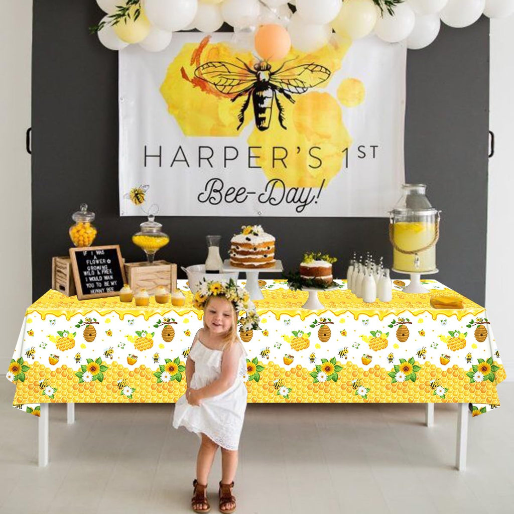 Dvaorc 4 Pack Bee Tablecloths – 51 x 86 Inch Waterproof Bee Theme Party Covers