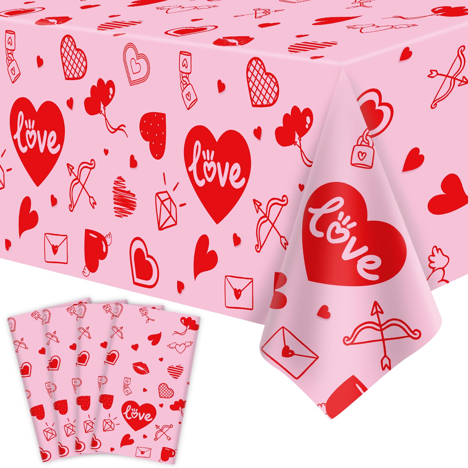 Dvaorc 4 Pack Valentines Day Tablecloth – Love Heart Table Cover 86 x 51 in