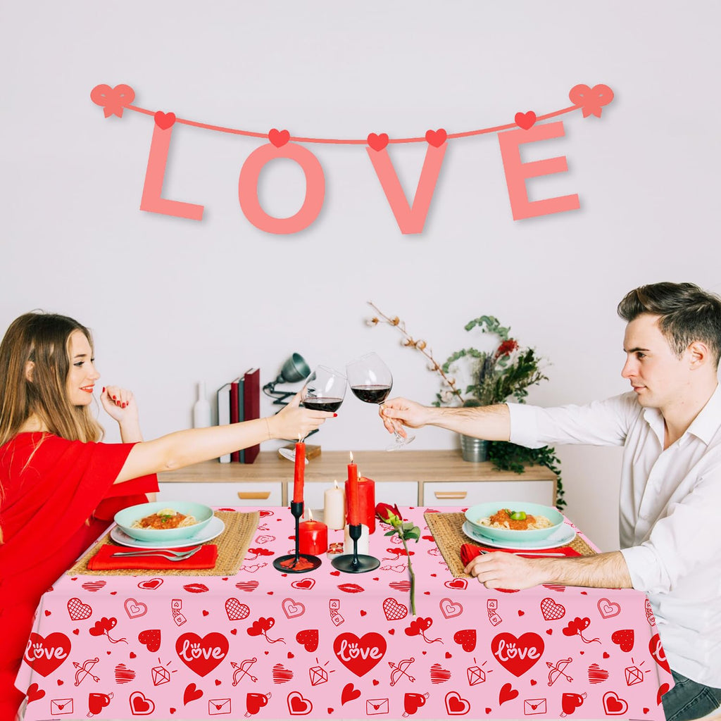 Dvaorc 4 Pack Valentines Day Tablecloth – Love Heart Table Cover 86 x 51 in