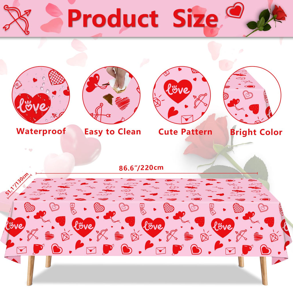 Dvaorc 4 Pack Valentines Day Tablecloth – Love Heart Table Cover 86 x 51 in