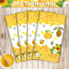 Dvaorc 4 Pack Bee Tablecloths – 51 x 86 Inch Waterproof Bee Theme Party Covers