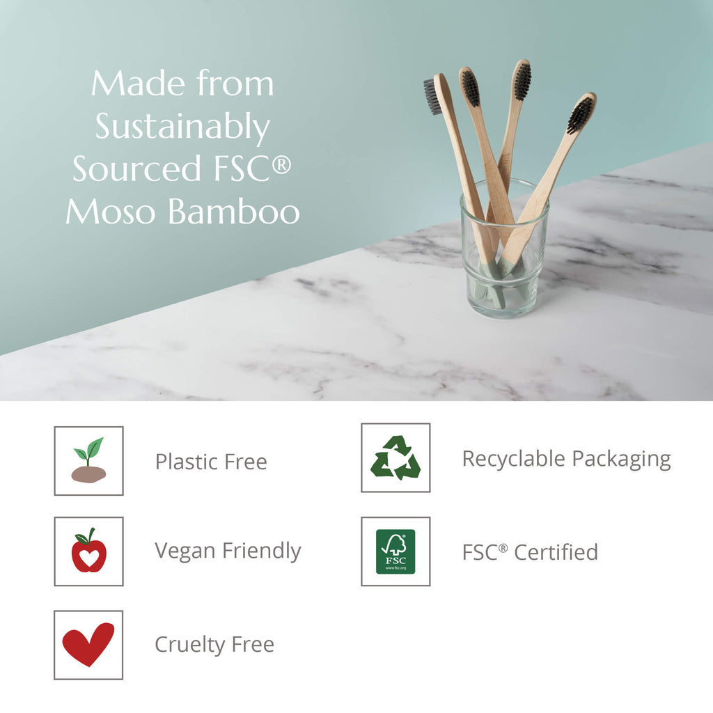 Adult Bamboo Toothbrush - 4 Pack - Medium Bristles