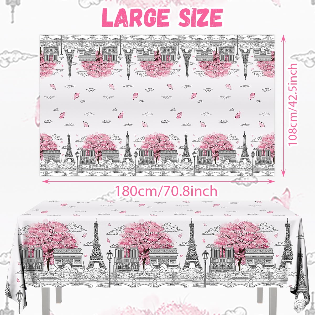 Dydamud Paris Party Decorations - 3Pcs Paris Themed Plastic Tablecloths (70.8 x 42.5 in)