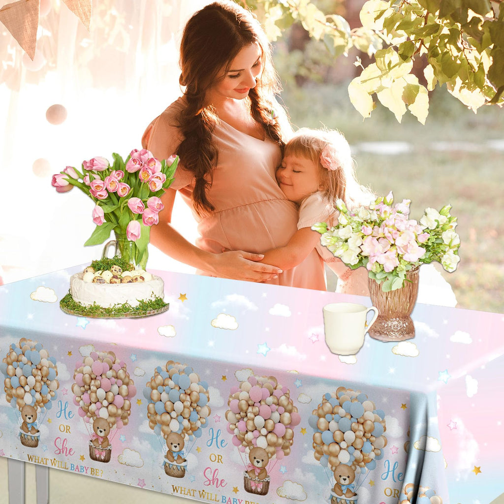 Dydamud Teddy Bear Gender Reveal Tablecloths – 3-Pack Pink & Blue, Bear Theme Party Favors