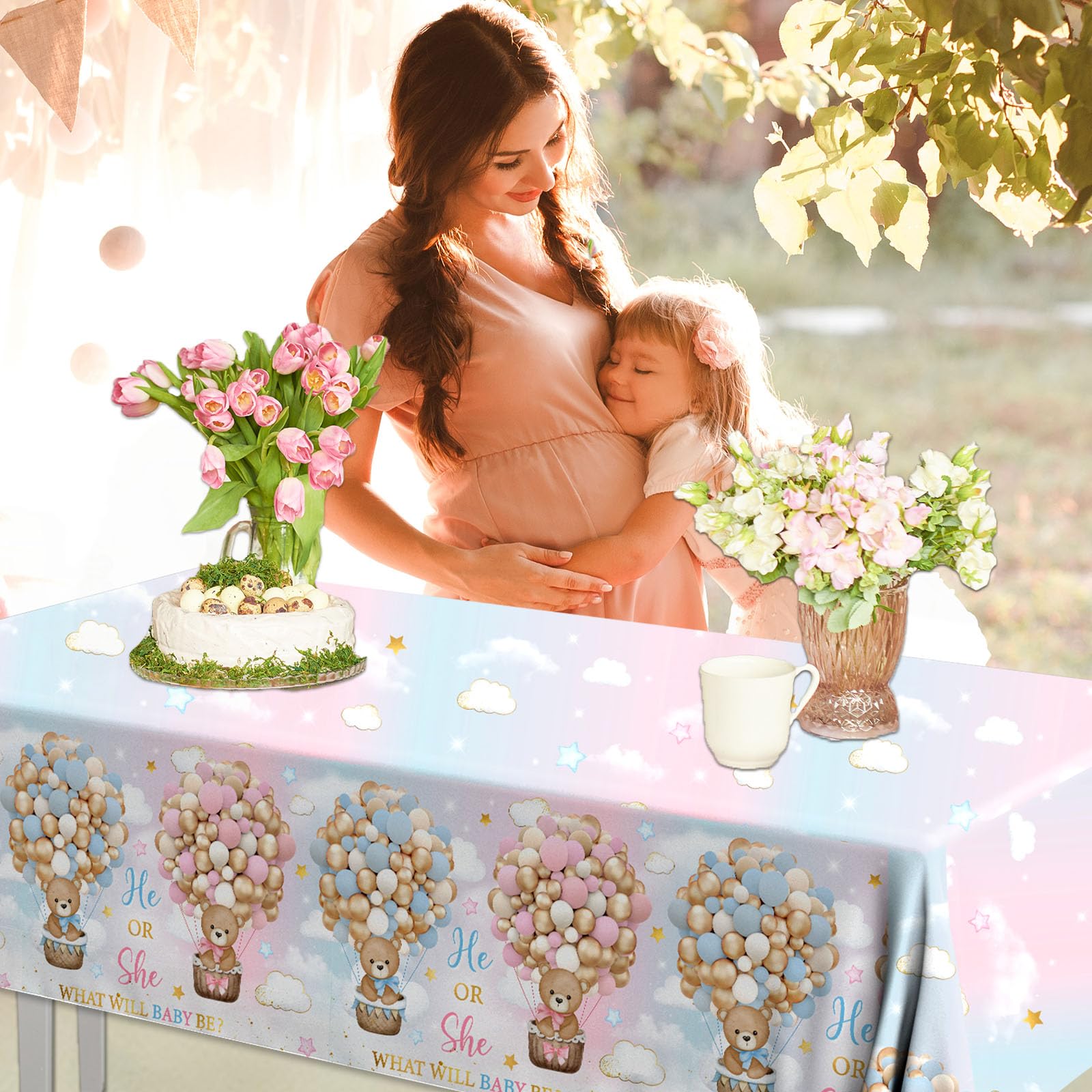 Dydamud Teddy Bear Gender Reveal Tablecloths – 3-Pack Pink & Blue, Bear Theme Party Favors