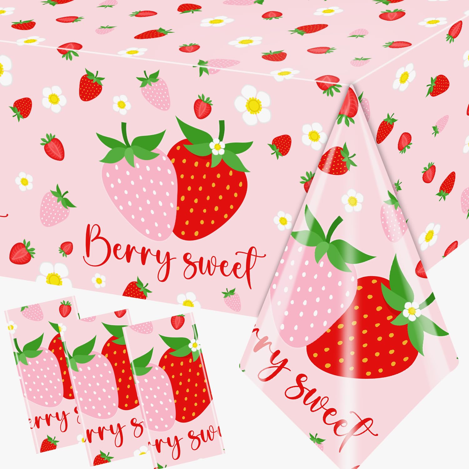 Dydamud Strawberry Tablecloths - 3-Pack Waterproof Berry Sweet Party Decor