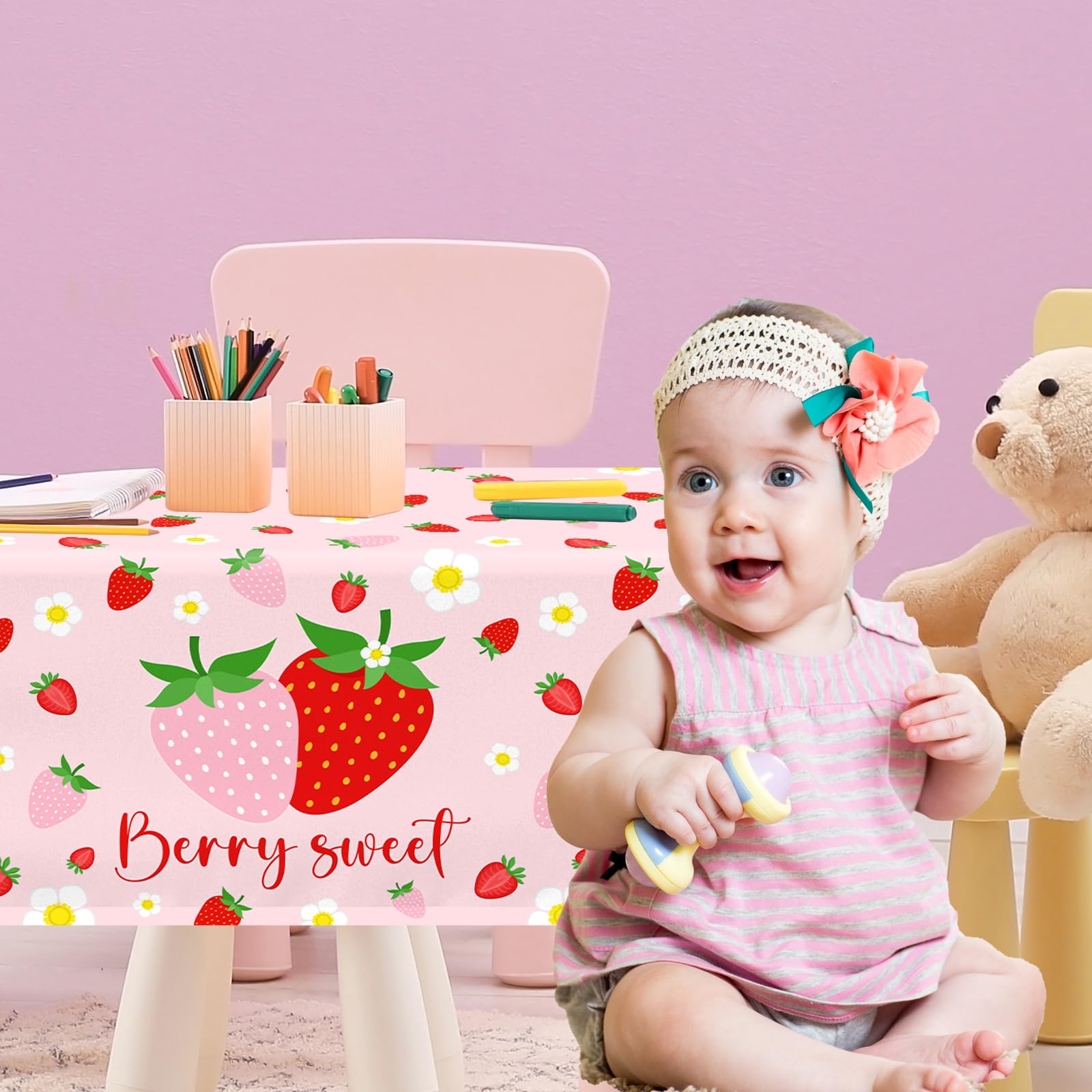 Dydamud Strawberry Tablecloths - 3-Pack Waterproof Berry Sweet Party Decor
