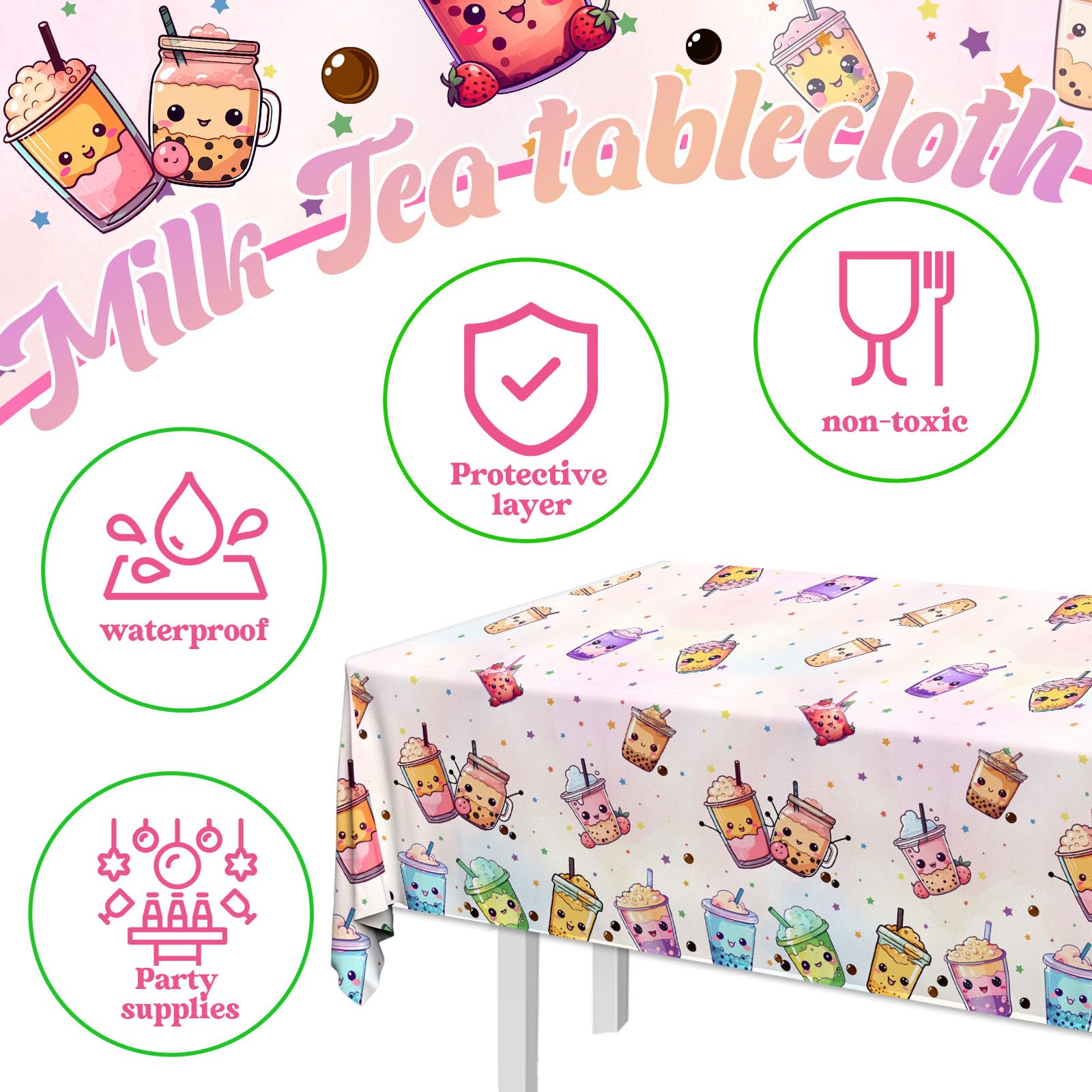 Dydamud Boba Tea Party Decorations - 3pc Waterproof Tablecloths