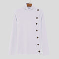 European And American Men Casual Sweater Turtleneck Buttons Solid Color Long Sleeve