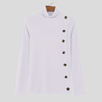 European And American Men Casual Sweater Turtleneck Buttons Solid Color Long Sleeve