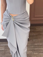 Strapless Top & Pleated Long Skirt Suit