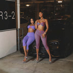 Fashionable Vacation Striped Contrasting Color Slim-fit Sexy Cropped Halter Top And Capri Pants Set