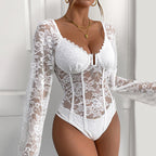 Sexy V-neck Lace Stitching Pull-up Solid Color Body Shaping Jumpsuit