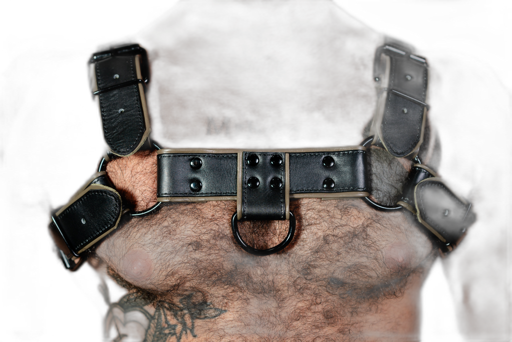 ruff GEAR Double Tone Leather Bulldog Harness Army Black