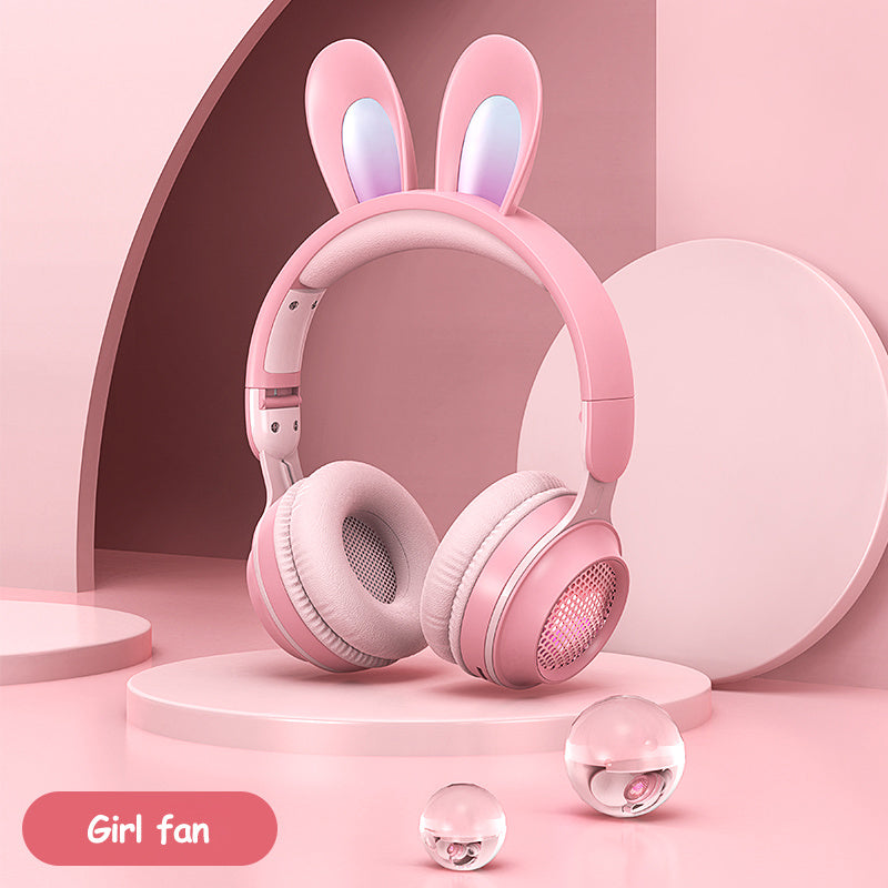LED Rabbit Ear Wireless Headphones - RGB Light Up Bluetooth 5.0 Headset for Kids & Teens