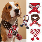 Christmas Pet Scarf Contrast Color Striped Red Snowflake Fur Ball Warm And Comfortable