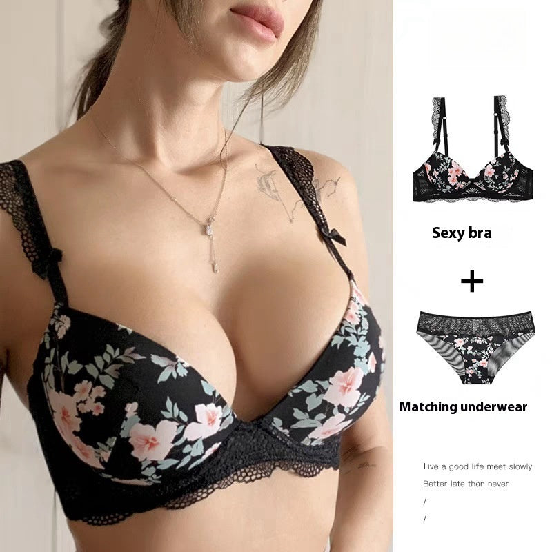 Plus Size Traceless Printed Underwear Women's Big Chest And Small Breast Holding