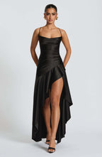 Women's Backless Ruffles Irregular Dress Summer Fashion Evening Party Club Split Suspender Maxi Dresses Clothing