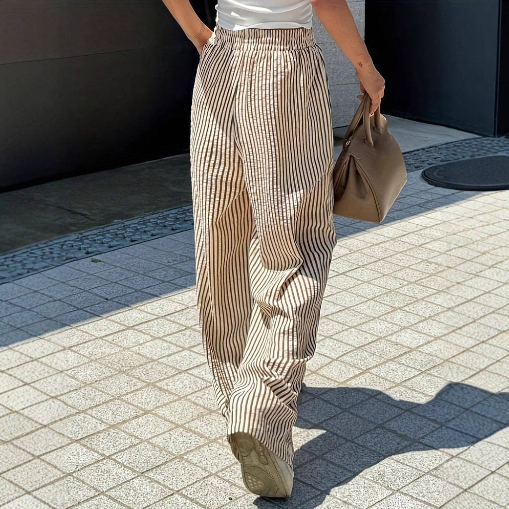 Women's Striped Casual Loose Everyday Commuter Pants With Pockets And Drawstrings For Spring Summer And Autumn