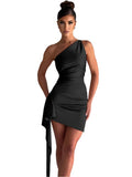 One-shoulder Sleeveless Mini Dress Sexy Slim Backless Skirt Party Wedding Dresses Womens Clothing