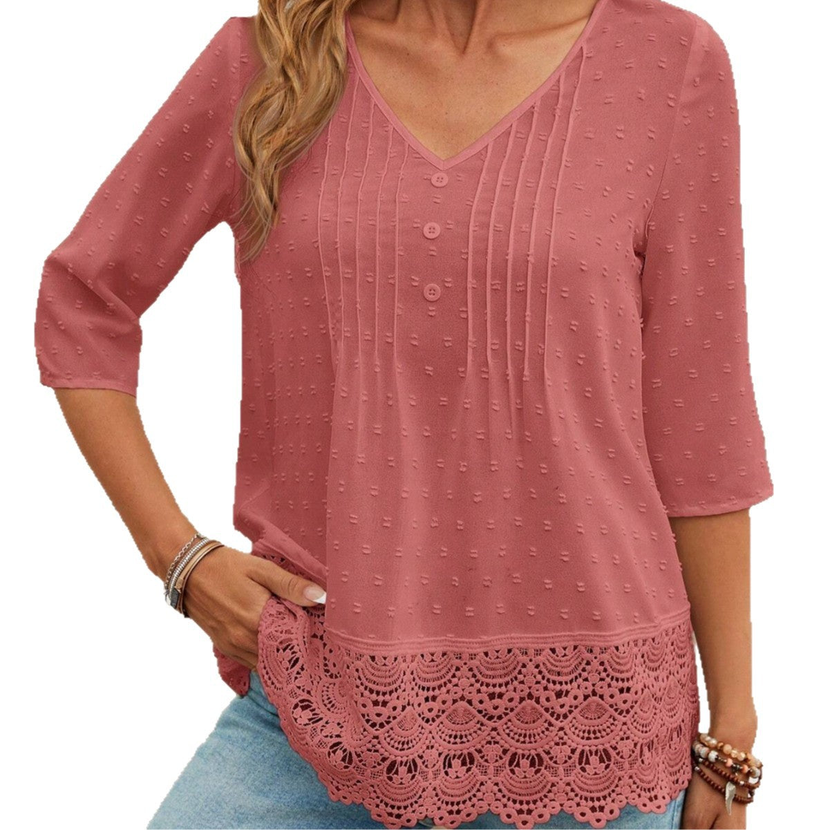 Hollow-out Embroidered Casual Women's Blouse