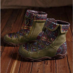Ethnic Style Large Size Short Boots Women's Fashion Retro Side Zipper Round Head Autumn And Winter Fashion Nude Boots