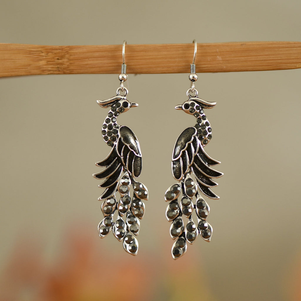 Peacock Boho Drop Earrings | Alloy Bird Ethnic Style Jewellery