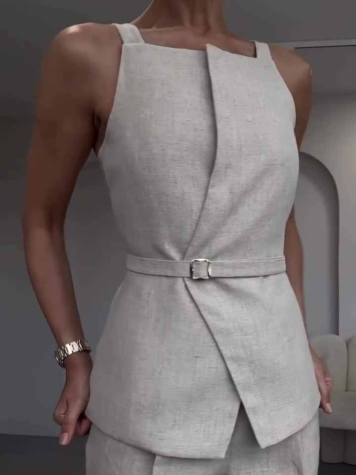 Linen Sleeveless  Top & Cropped Pants Set