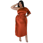 Fashionable And Sexy Off-the-shoulder Drawstring Pleated Dress