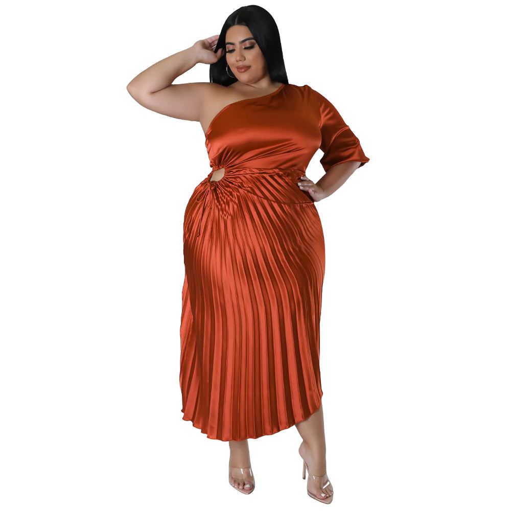 Fashionable And Sexy Off-the-shoulder Drawstring Pleated Dress