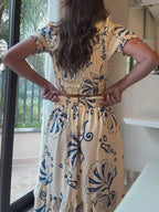 Holiday Print Short Sleeve Top & Elastic Waist Skirt Set
