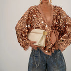 Fashionable Beaded Patchwork Solid Color Jacket For Women