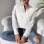 Solid Color Women's Vest V-Neck Simple Casual Knit Sweater Vest
