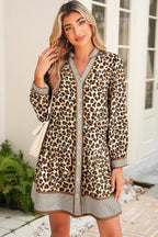 Women's Casual Loose V-neck Leopard-print Long-sleeve Dress