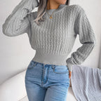 Street Style Twist Long Sleeves Cropped Knitted Sweater