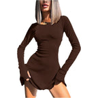 European And American-style Women's Solid-color Back-tie Waist-hugging Dress High-waisted A-line Skirt
