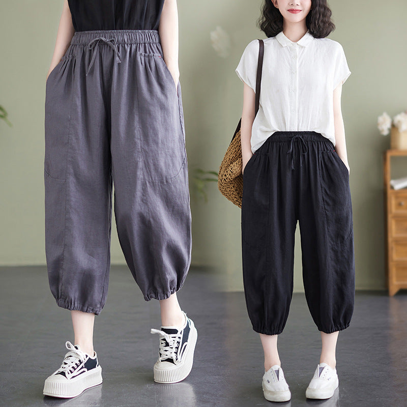 Women's Korean Style Cotton And Linen Casual Ninth Pants