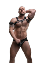 ruff GEAR Double Tone Leather Bulldog Harness White Black