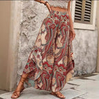 Vintage-style Artistic Collage Polyester Skirt-trousers Casual Pants Wide-leg Pants