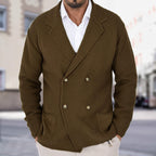 Cardigan Lapel Sweater Coat For Men Fall Winter Slim Double Breasted Sweaters Business Casual Style Lightweight Tops