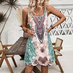 Women's Slim-fit Feather-print Slip Dress