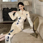Women's Retro Chinese-Style National-Style Silk Velvet Cheongsam Dress
