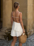White Halter Top & Pleated Skirt Set