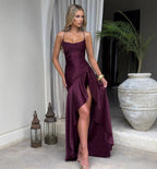 Women's Backless Ruffles Irregular Dress Summer Fashion Evening Party Club Split Suspender Maxi Dresses Clothing