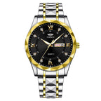 Men's Diamond Shell Calendar Watch - Stainless Steel Luxury Timepiece