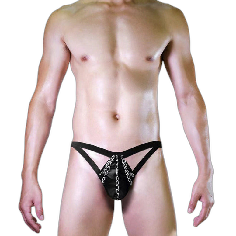 Chain Detail Leather Thong