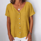 Casual Short-Sleeve V-Neck Cardigan Multi-Color Womens Shirt